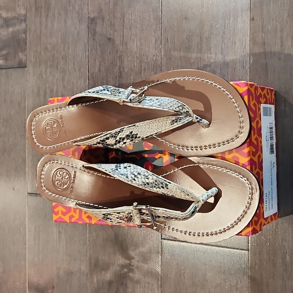 Tory Burch Black and Cream Sandals with Embellished Straps
